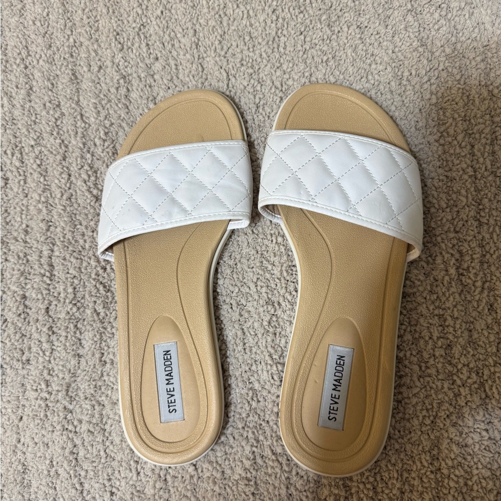 Steve Madden White Quilted Slide Sandals